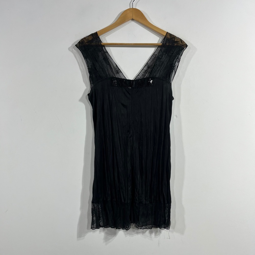 Mosaic Y2K Fairy Grunge Black Lace Sequin Dress Womens 10 Whimsigoth Boho 90s